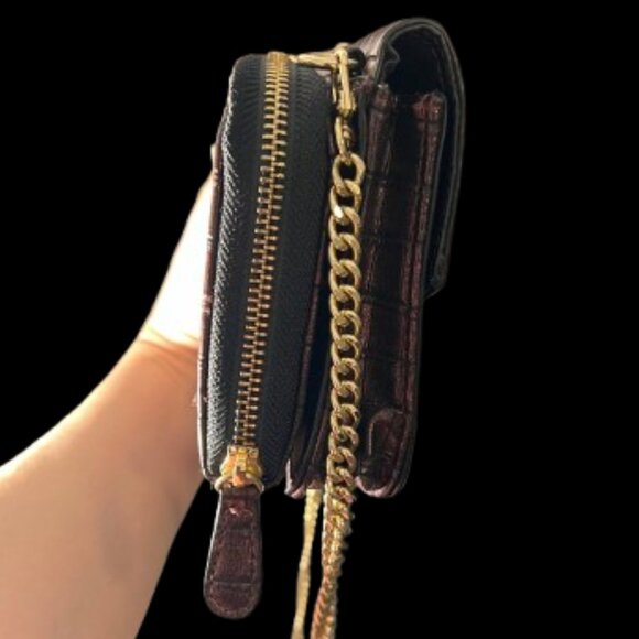 ✨ Kate Landry Burgundy Croc-Embossed Crossbody / Wallet-on-Chain ✨ - Picture 6 of 13